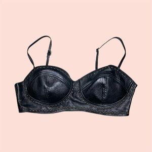 Black Studded Leather Biker Bra Top
